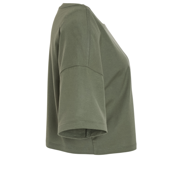 Bella + Canvas Women's Jersey Crop Tee, Military Green, Right Sleeve view