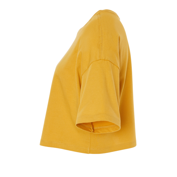 Bella + Canvas Women's Jersey Crop Tee, Mustard, Left Sleeve view