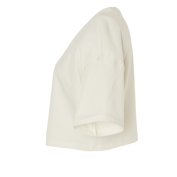Bella + Canvas Women's Jersey Crop Tee, Vintage White, Left Sleeve view