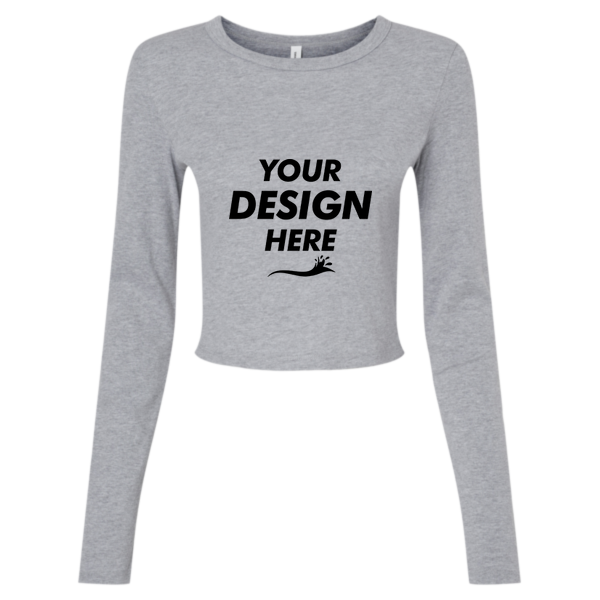 Bella + Canvas Women's Micro Rib Long Sleeve Baby Tee, Athletic Heather, Front view, Mockup