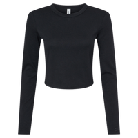 Bella + Canvas Women's Micro Rib Long Sleeve Baby Tee, Solid Black Blend, Front view
