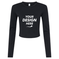 Bella + Canvas Women's Micro Rib Long Sleeve Baby Tee, Solid Black Blend, Front view, Mockup