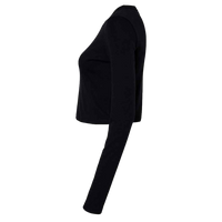 Bella + Canvas Women's Micro Rib Long Sleeve Baby Tee, Solid Black Blend, Left Sleeve view