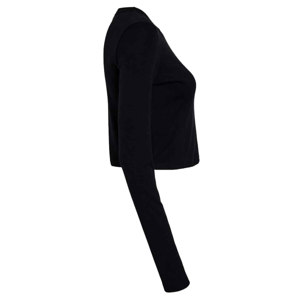 Bella + Canvas Women's Micro Rib Long Sleeve Baby Tee, Solid Black Blend, Right Sleeve view
