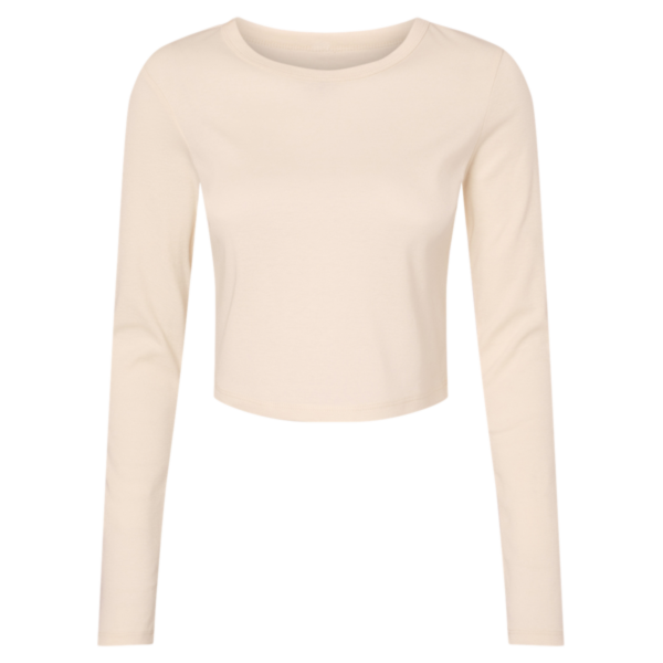 Bella + Canvas Women's Micro Rib Long Sleeve Baby Tee, Solid Natural Blend, Front view