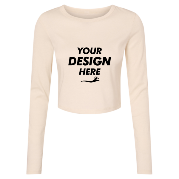 Bella + Canvas Women's Micro Rib Long Sleeve Baby Tee, Solid Natural Blend, Front view, Mockup