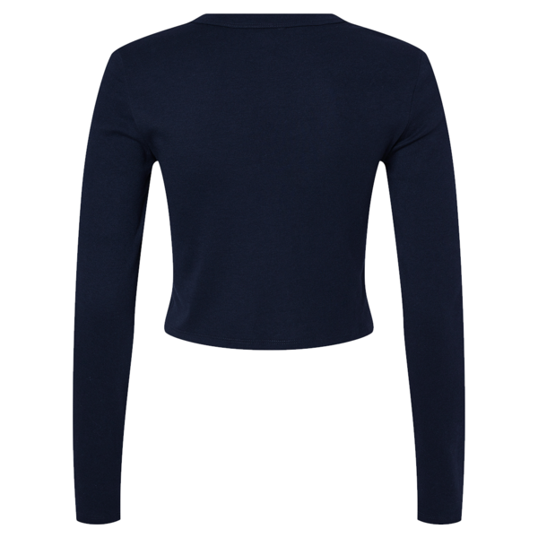 Bella + Canvas Women's Micro Rib Long Sleeve Baby Tee, Solid Navy Blend, Back view