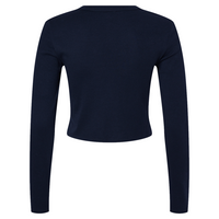 Bella + Canvas Women's Micro Rib Long Sleeve Baby Tee, Solid Navy Blend, Back view