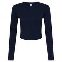 Bella + Canvas Women's Micro Rib Long Sleeve Baby Tee, Solid Navy Blend, Front view