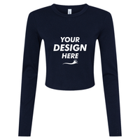 Bella + Canvas Women's Micro Rib Long Sleeve Baby Tee, Solid Navy Blend, Front view, Mockup