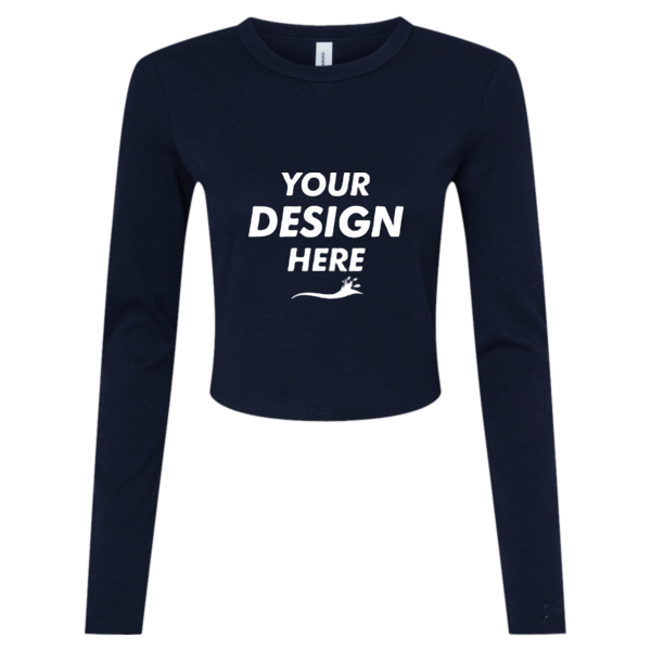 Bella + Canvas Women's Micro Rib Long Sleeve Baby Tee, Solid Navy Blend, Front view, Mockup