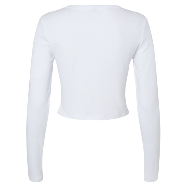 Bella + Canvas Women's Micro Rib Long Sleeve Baby Tee, Solid White Blend, Back view