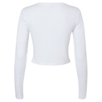 Bella + Canvas Women's Micro Rib Long Sleeve Baby Tee, Solid White Blend, Back view