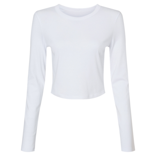 Bella + Canvas Women's Micro Rib Long Sleeve Baby Tee, Solid White Blend, Front view