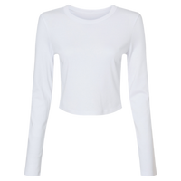 Bella + Canvas Women's Micro Rib Long Sleeve Baby Tee, Solid White Blend, Front view