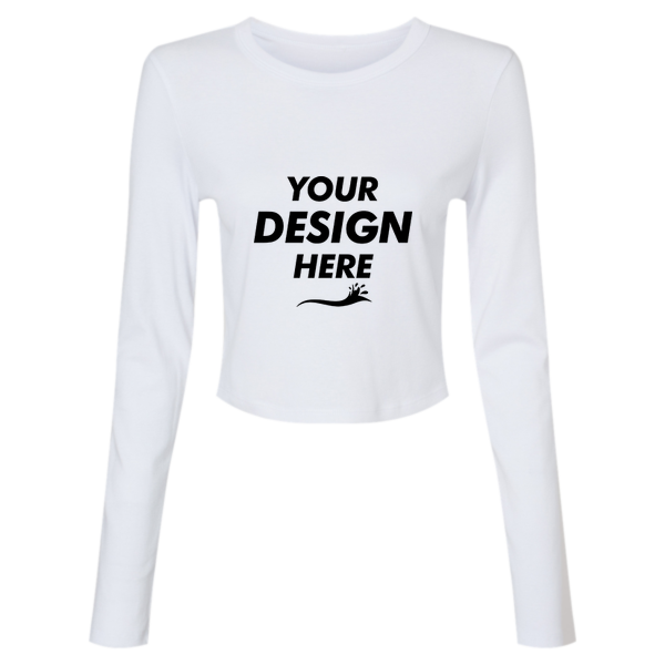 Bella + Canvas Women's Micro Rib Long Sleeve Baby Tee, Solid White Blend, Front view, Mockup