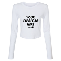 Bella + Canvas Women's Micro Rib Long Sleeve Baby Tee, Solid White Blend, Front view, Mockup