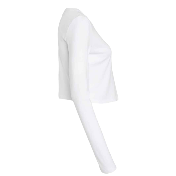 Bella + Canvas Women's Micro Rib Long Sleeve Baby Tee, Solid White Blend, Right Sleeve view