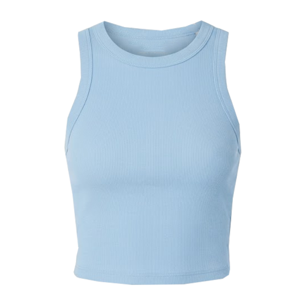 Bella + Canvas Women's Micro Rib Racer Tank, Solid Baby Blue Blend, Front view