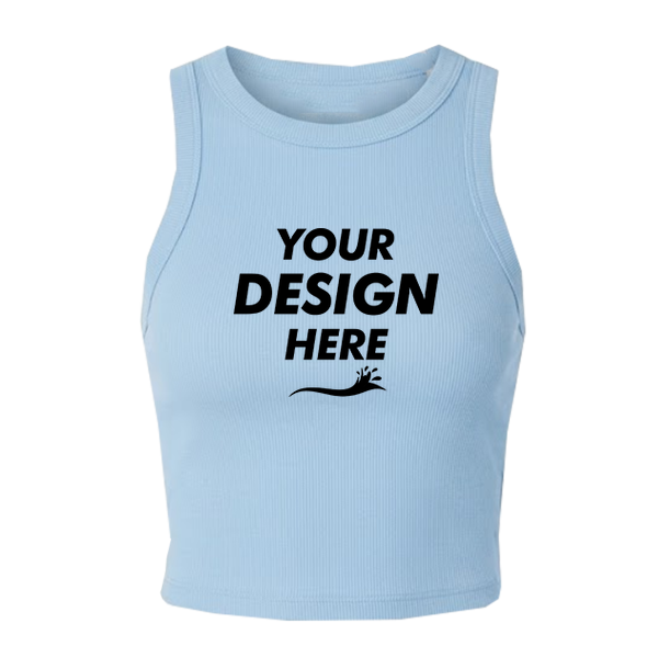 Bella + Canvas Women's Micro Rib Racer Tank, Solid Baby Blue Blend, Front view, Mockup