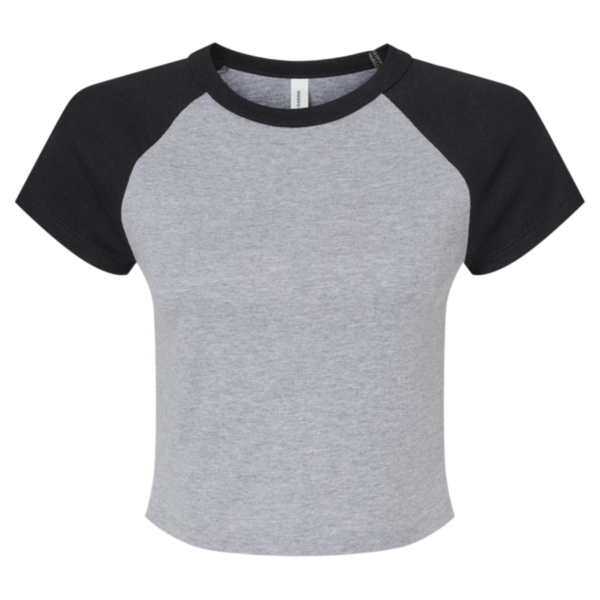Bella + Canvas Women's Micro Rib Raglan Baby Tee, Athletic Heather / Black, Front view