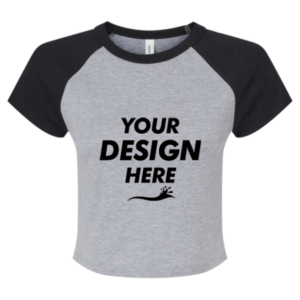 Bella + Canvas Women's Micro Rib Raglan Baby Tee, Athletic Heather / Black, Front view, Mockup