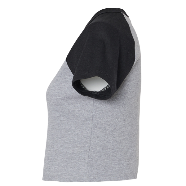 Bella + Canvas Women's Micro Rib Raglan Baby Tee, Athletic Heather / Black, Left Sleeve view
