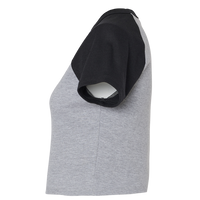 Bella + Canvas Women's Micro Rib Raglan Baby Tee, Athletic Heather / Black, Left Sleeve view