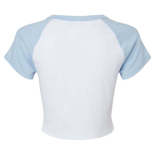 Bella + Canvas Women's Micro Rib Raglan Baby Tee, White / Baby Blue, Back view