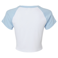 Bella + Canvas Women's Micro Rib Raglan Baby Tee, White / Baby Blue, Back view