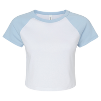 Bella + Canvas Women's Micro Rib Raglan Baby Tee, White / Baby Blue, Front view