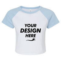 Bella + Canvas Women's Micro Rib Raglan Baby Tee, White / Baby Blue, Front view, Mockup