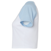 Bella + Canvas Women's Micro Rib Raglan Baby Tee, White / Baby Blue, Left Sleeve view