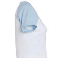 Bella + Canvas Women's Micro Rib Raglan Baby Tee, White / Baby Blue, Right Sleeve view