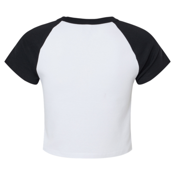 Bella + Canvas Women's Micro Rib Raglan Baby Tee, White / Black, Back view