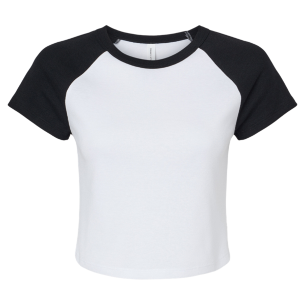 Bella + Canvas Women's Micro Rib Raglan Baby Tee, White / Black, Front view
