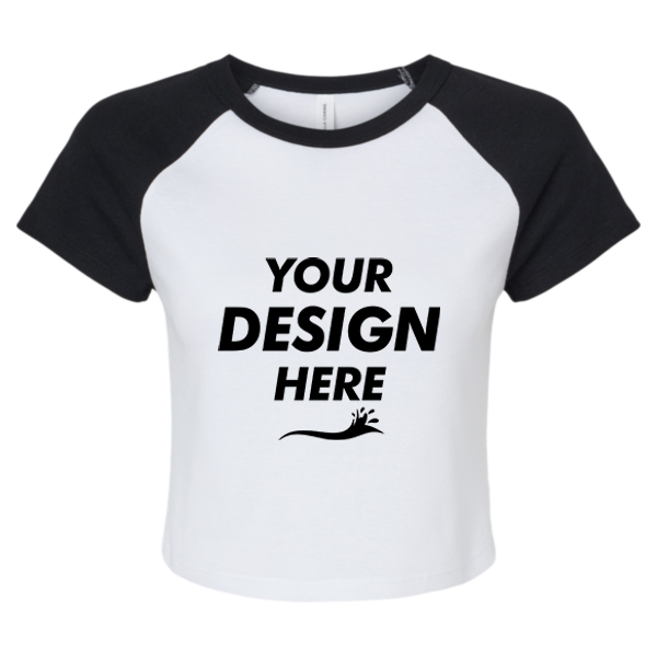 Bella + Canvas Women's Micro Rib Raglan Baby Tee, White / Black, Front view, Mockup