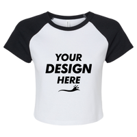 Bella + Canvas Women's Micro Rib Raglan Baby Tee, White / Black, Front view, Mockup