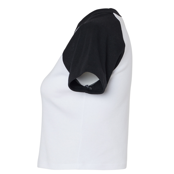 Bella + Canvas Women's Micro Rib Raglan Baby Tee, White / Black, Left Sleeve view