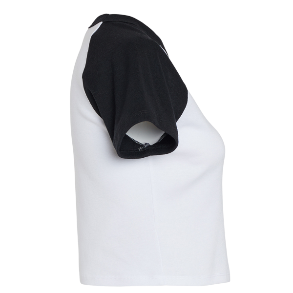 Bella + Canvas Women's Micro Rib Raglan Baby Tee, White / Black, Right Sleeve view