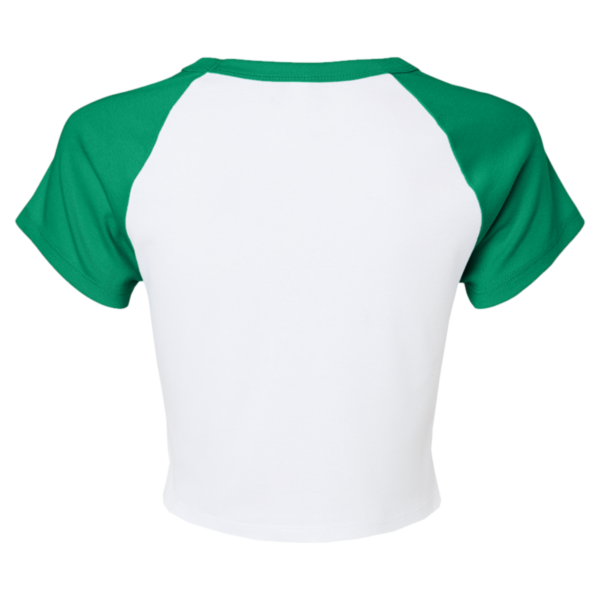 Bella + Canvas Women's Micro Rib Raglan Baby Tee, White / Kelly, Back view