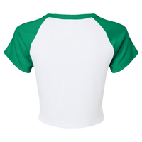 Bella + Canvas Women's Micro Rib Raglan Baby Tee, White / Kelly, Back view