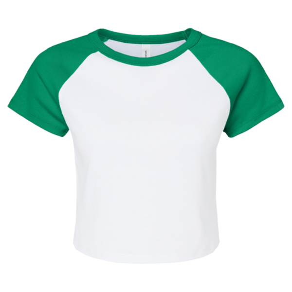 Bella + Canvas Women's Micro Rib Raglan Baby Tee, White / Kelly, Front view