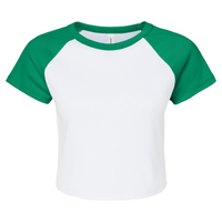 Bella + Canvas Women's Micro Rib Raglan Baby Tee, White / Kelly, Front view