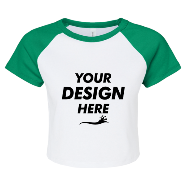 Bella + Canvas Women's Micro Rib Raglan Baby Tee, White / Kelly, Front view, Mockup