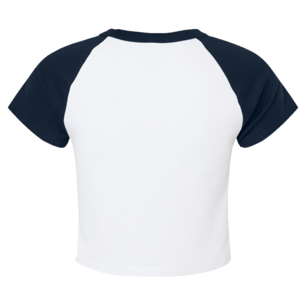 Bella + Canvas Women's Micro Rib Raglan Baby Tee, White / Navy, Back view