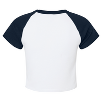 Bella + Canvas Women's Micro Rib Raglan Baby Tee, White / Navy, Back view