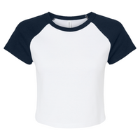 Bella + Canvas Women's Micro Rib Raglan Baby Tee, White / Navy, Front view