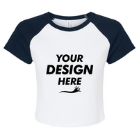 Bella + Canvas Women's Micro Rib Raglan Baby Tee, White / Navy, Front view, Mockup