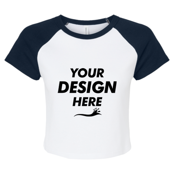 Bella + Canvas Women's Micro Rib Raglan Baby Tee, White / Navy, Front view, Mockup